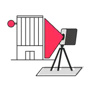 An illustration of a Pro3 scanning a building